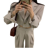 skirt outfits Women's Korean-Style Wide-Shoulder Lapel Suit, Wide-Leg Stretch Waist Suit, Suit Two-Piece Suit